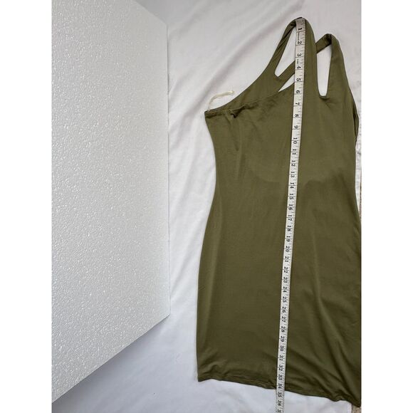 STNDRD Olive Green Asymmetrical Bodycon Dress Size M Cutout Sexy Date Going Out - Picture 10 of 10